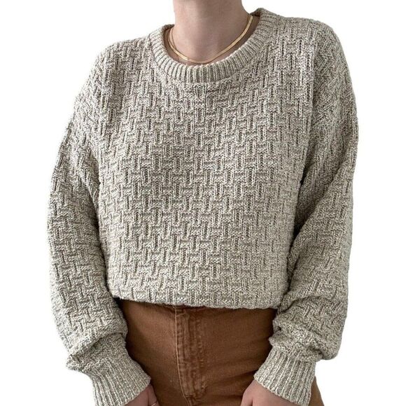 Vintage 1990s Eddie Bauer Beige Tan Crewneck Chunky Cotton Sweater Made in USA - Picture 6 of 8